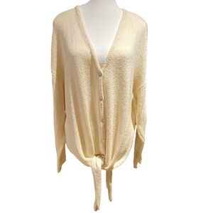 Peyton Primrose Anthropologie Ivory Tie Up Front Oversized Sweater. Size L/XL